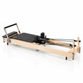 Foldable Maple Wood Pilates Reformer with Steel Backrest Frame, Black
