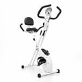 Foldable White Magnetic Exercise Bike with Backrest and Heart Rate Handgrips
