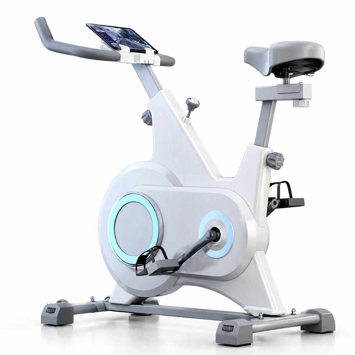 Magnetic Exercise Bike with Belt Drive, Enclosed Flywheel and Tablet Holder, White