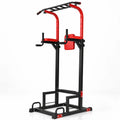 Red and Black Power Tower with Multi-Grip Pull-Up Bar and Dip Station
