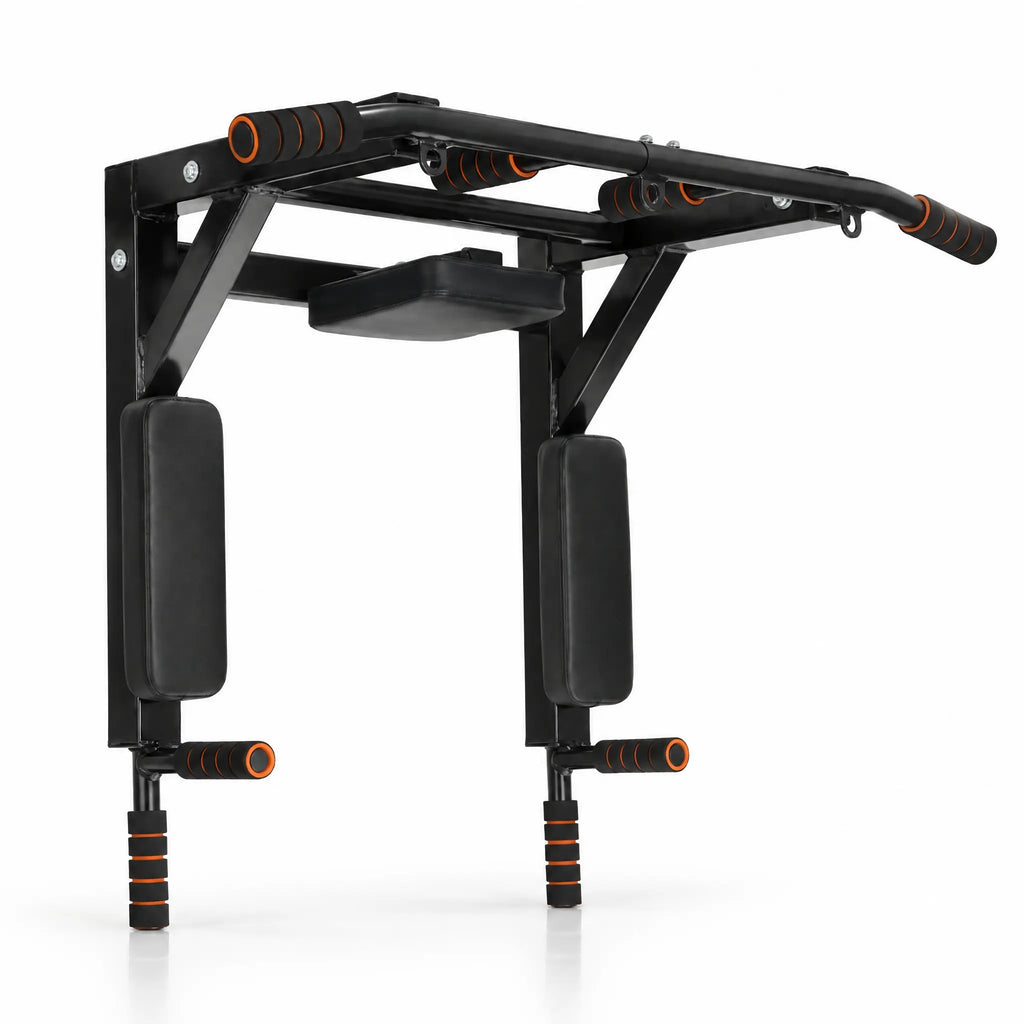 Wall-Mounted Pull-Up and Dip Station with Padded Backrests