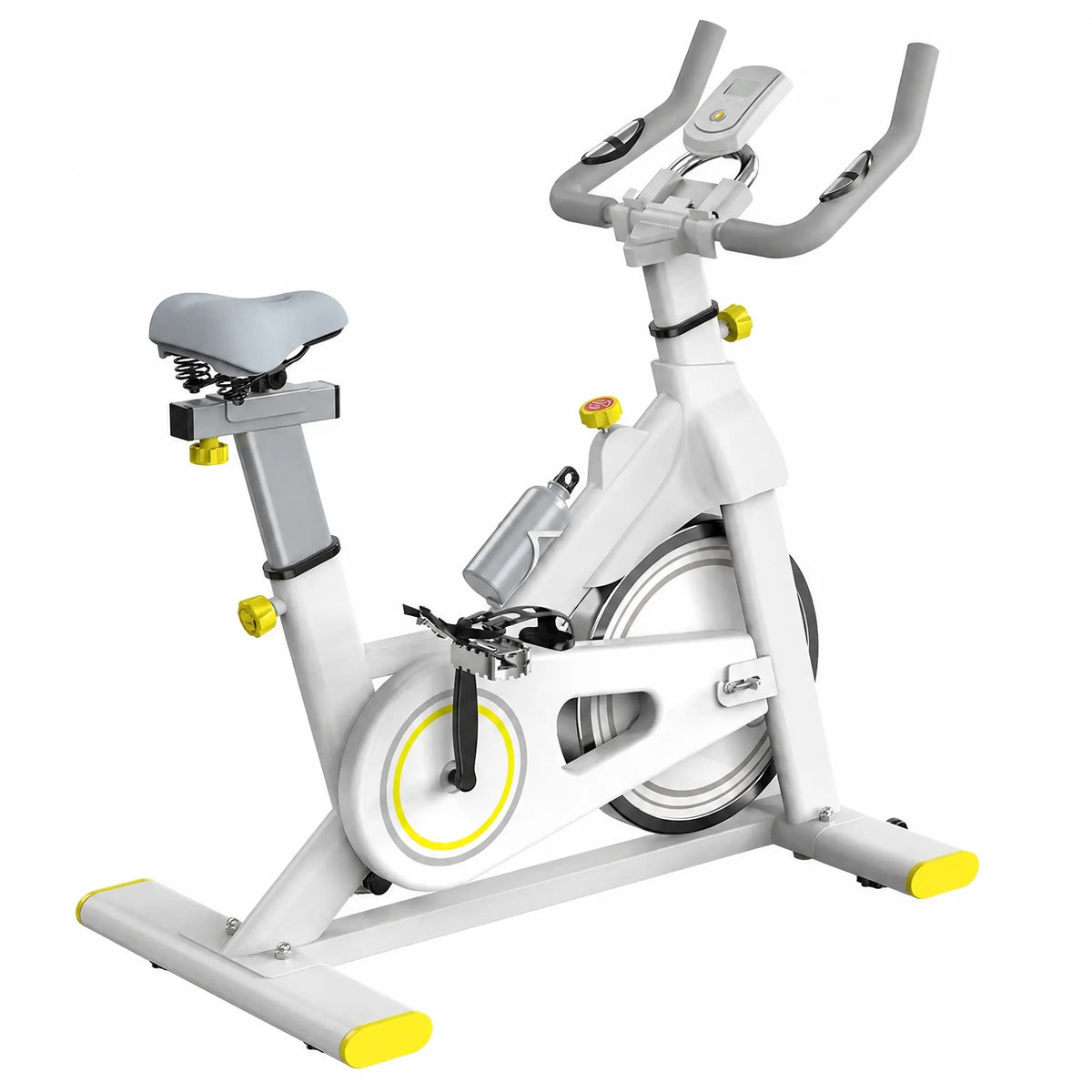 White Spin Bike with Yellow Accents, 6 kg Flywheel and LCD Display