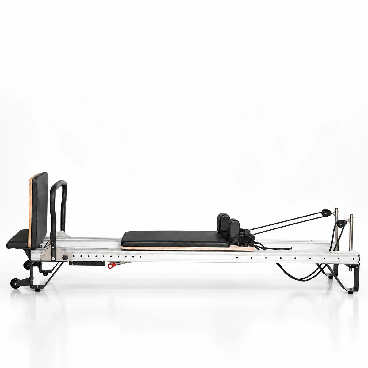 Aluminium and Wood Pilates Reformer with Black Upholstery
