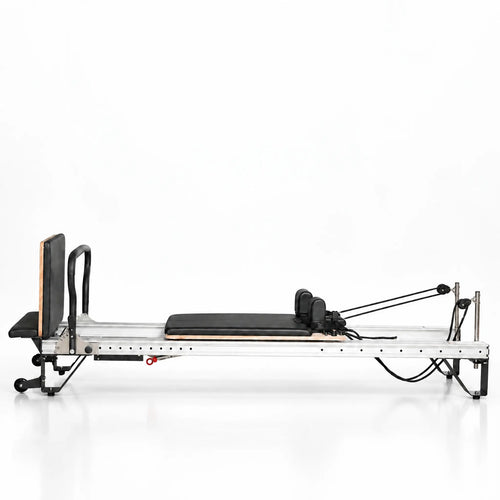 Aluminium and Wood Pilates Reformer with Black Upholstery