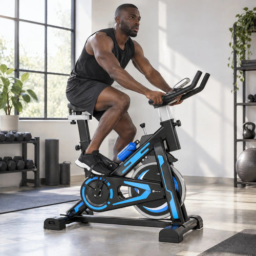 Black and Blue Spin Bike with 6 kg Flywheel, Bottle Holder and LCD Display
