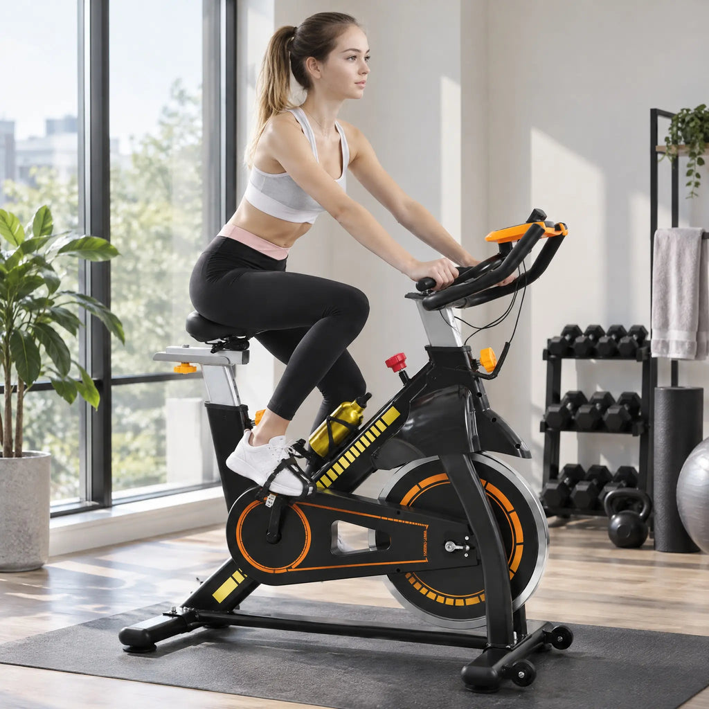 Black Spin Bike with 13 kg Flywheel, Magnetic Resistance and Bottle Holders