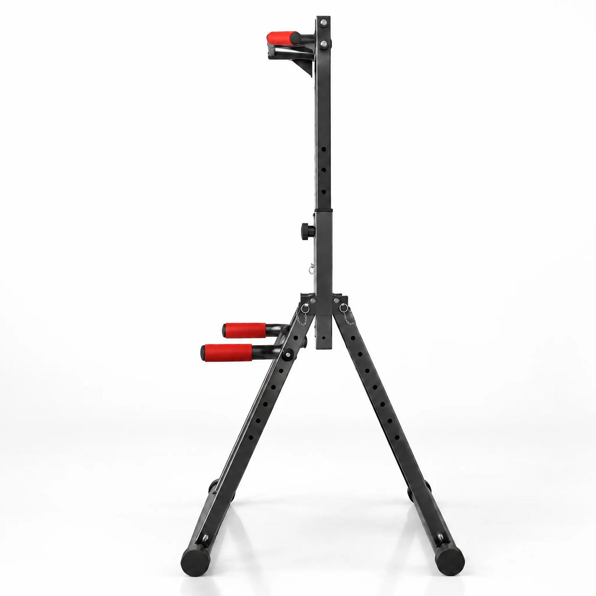 Foldable A-Frame Power Tower with Pull-Up Bar, Dip Handles and Red Foam Grips
