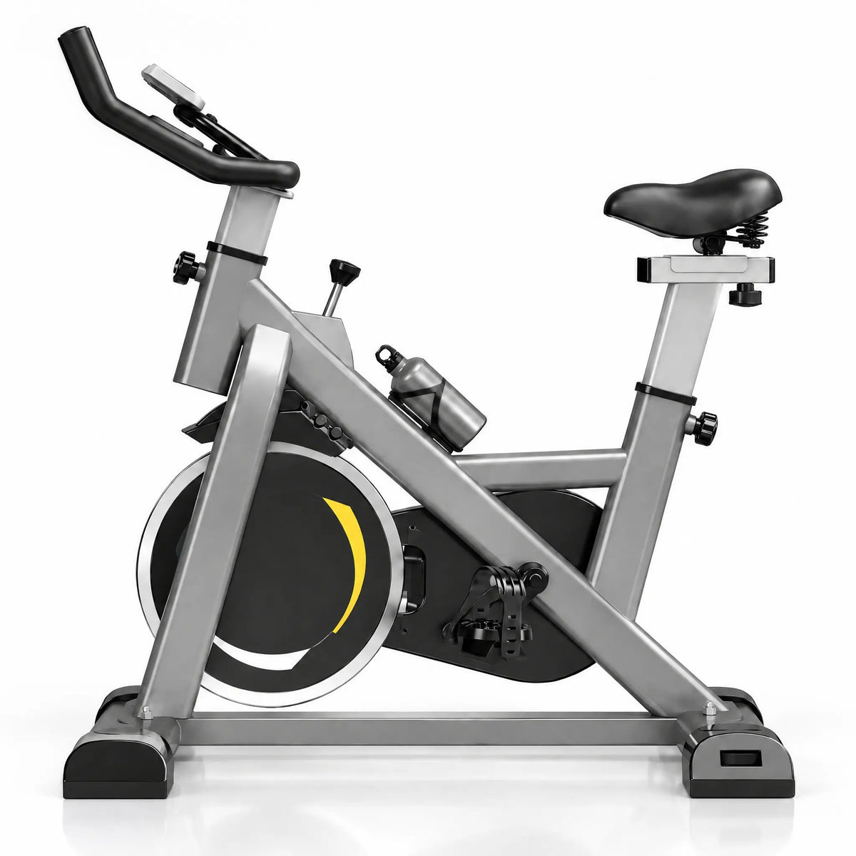 Grey Spin Bike with Yellow Accents, 6 kg Flywheel and LCD Display