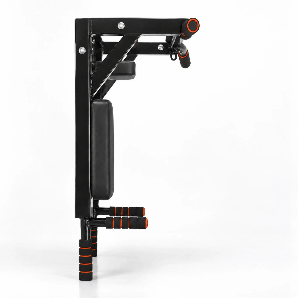 Wall-Mounted Pull-Up and Dip Station with Padded Backrests