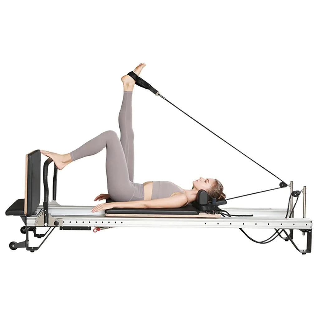 Aluminium and Wood Pilates Reformer with Black Upholstery