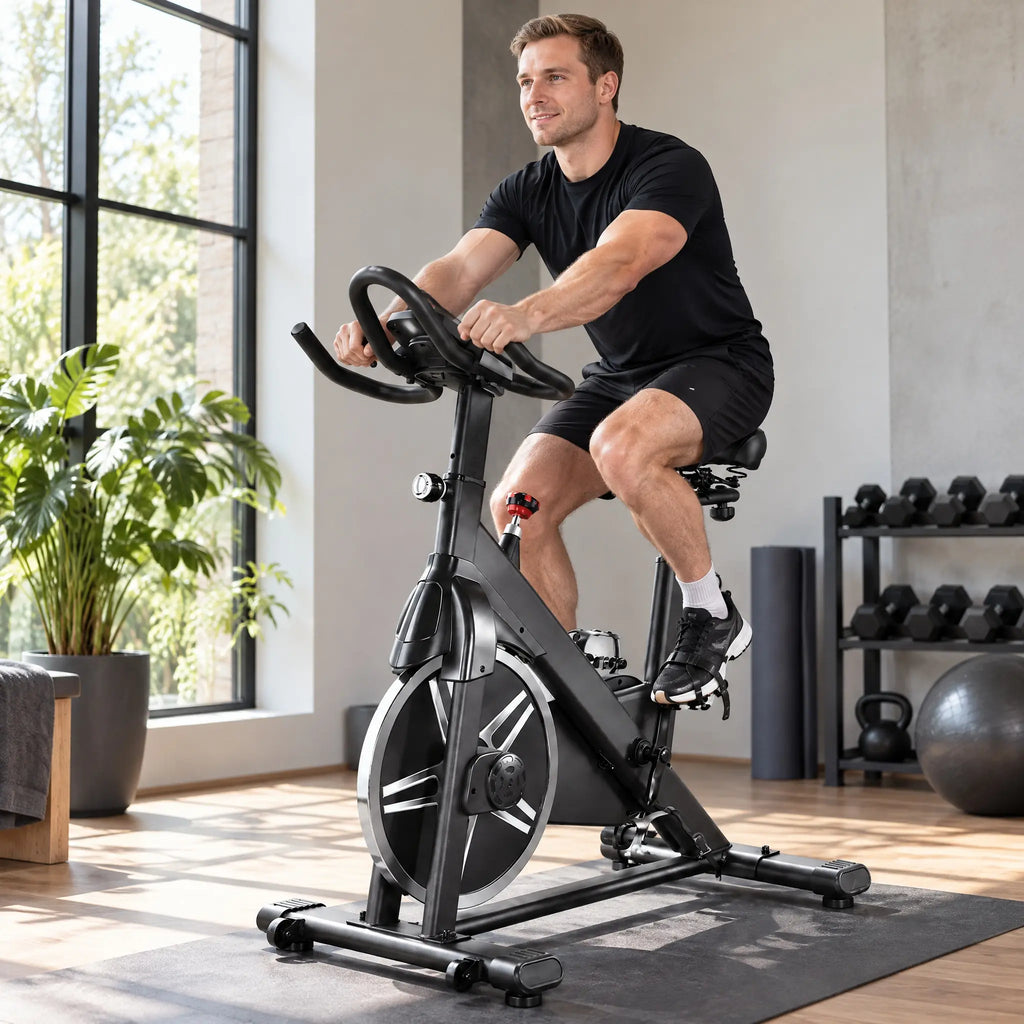 Black Magnetic Spin Bike with 6 kg Flywheel, Belt Drive and Resistance Knob