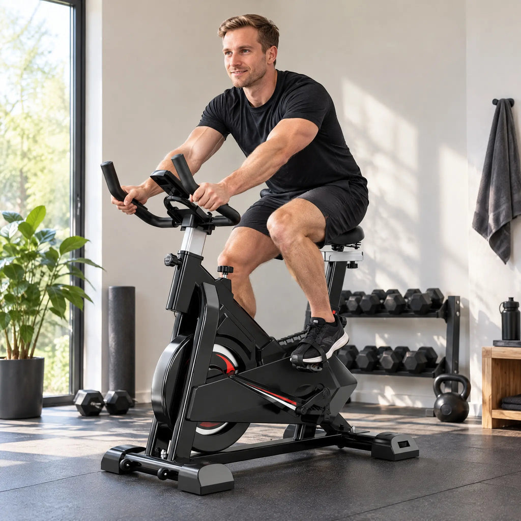 Black Spin Bike with 8 kg Flywheel, Resistance Lever and LCD Display