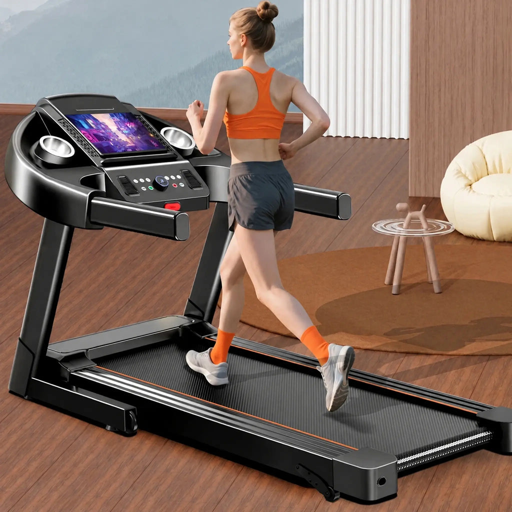 Foldable Electric Treadmill with Large Display, Incline and Cup Holders