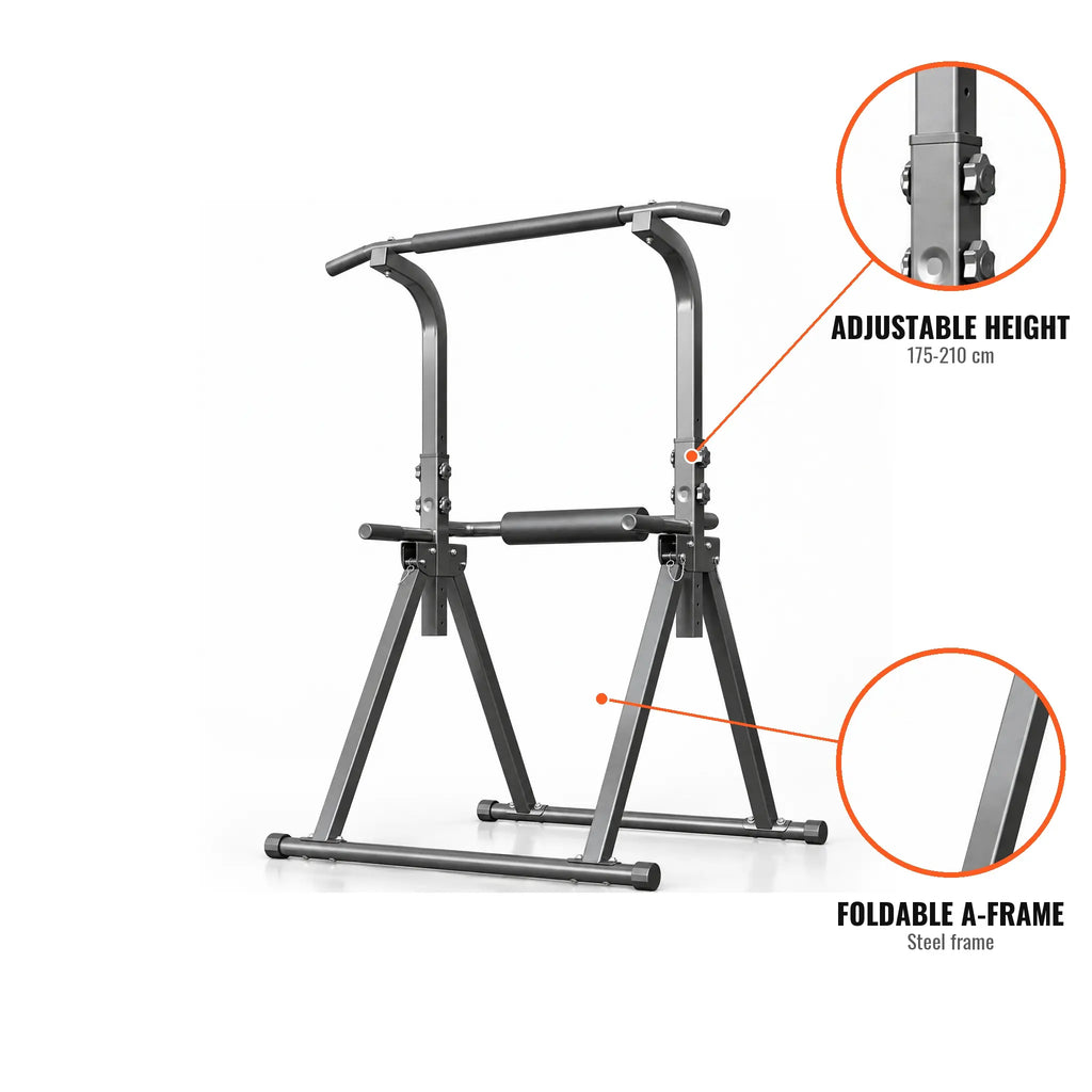 Foldable Free-Standing Pull-Up Station with Adjustable Height and Optional Armrests