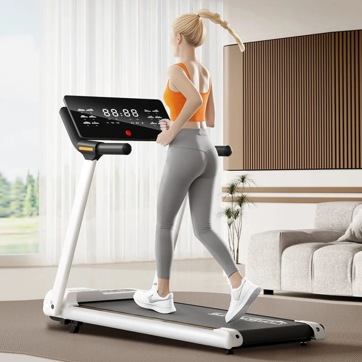 Foldable Home Treadmill with LED Console and Handrails
