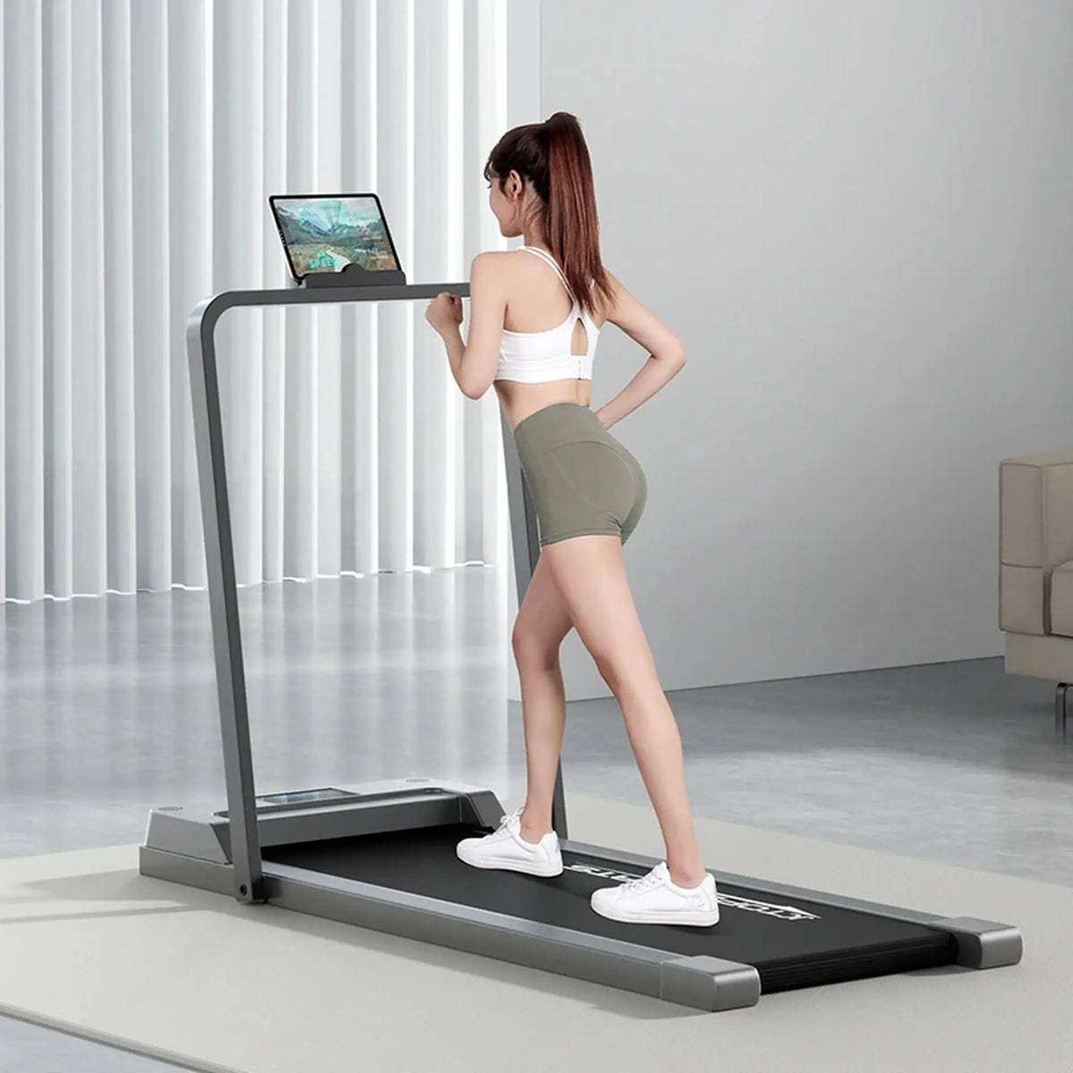 Foldable Under-Desk Walking Pad with Handrail and Tablet Holder