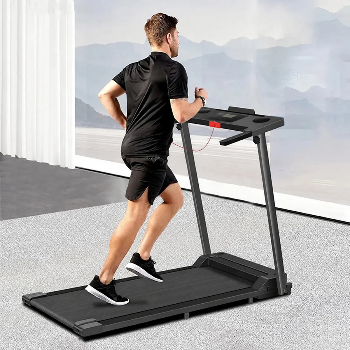 Folding Motorised Treadmill with 12 Programmes, Cup Holders and Tablet Tray