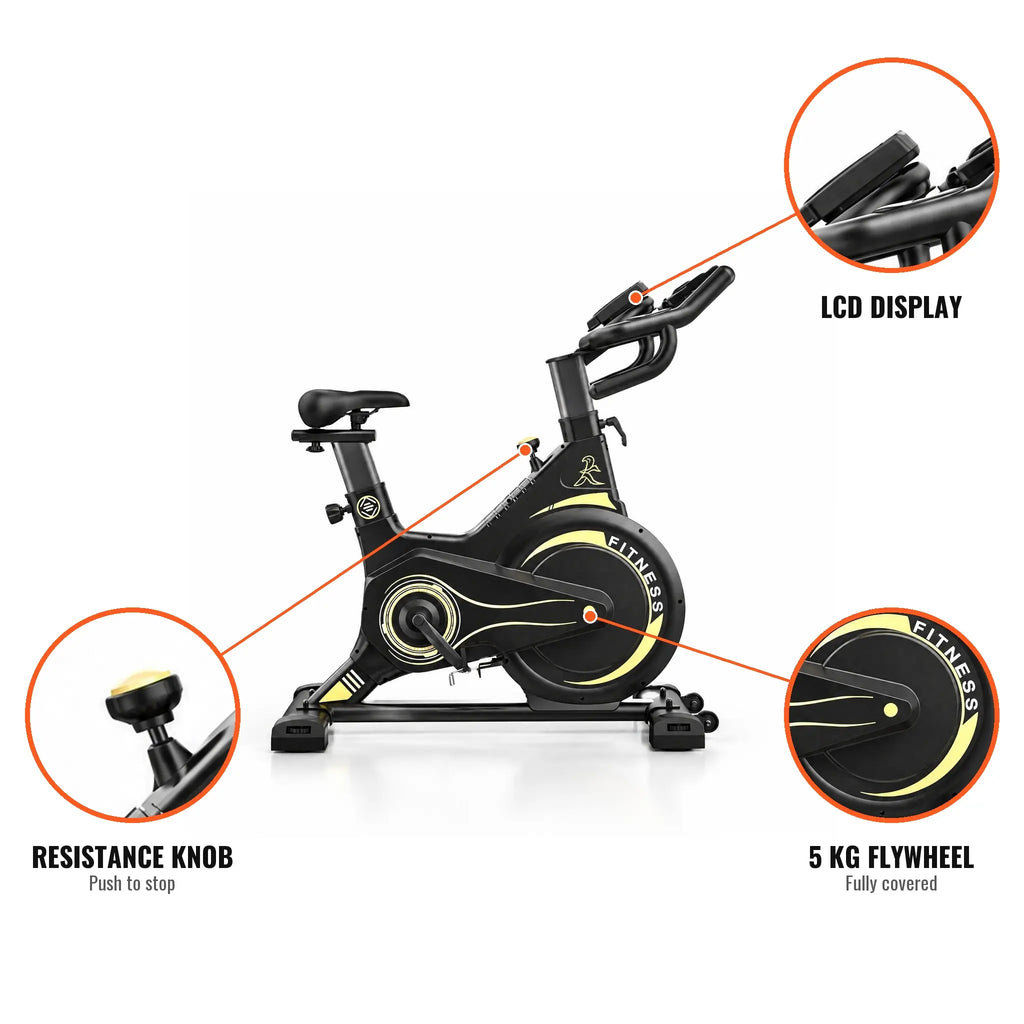 Magnetic Spin Bike with 5 kg Covered Flywheel, Push-to-Stop Knob and Tablet Holder