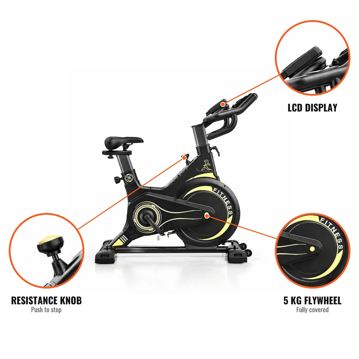 Magnetic Spin Bike with 5 kg Covered Flywheel, Push-to-Stop Knob and Tablet Holder