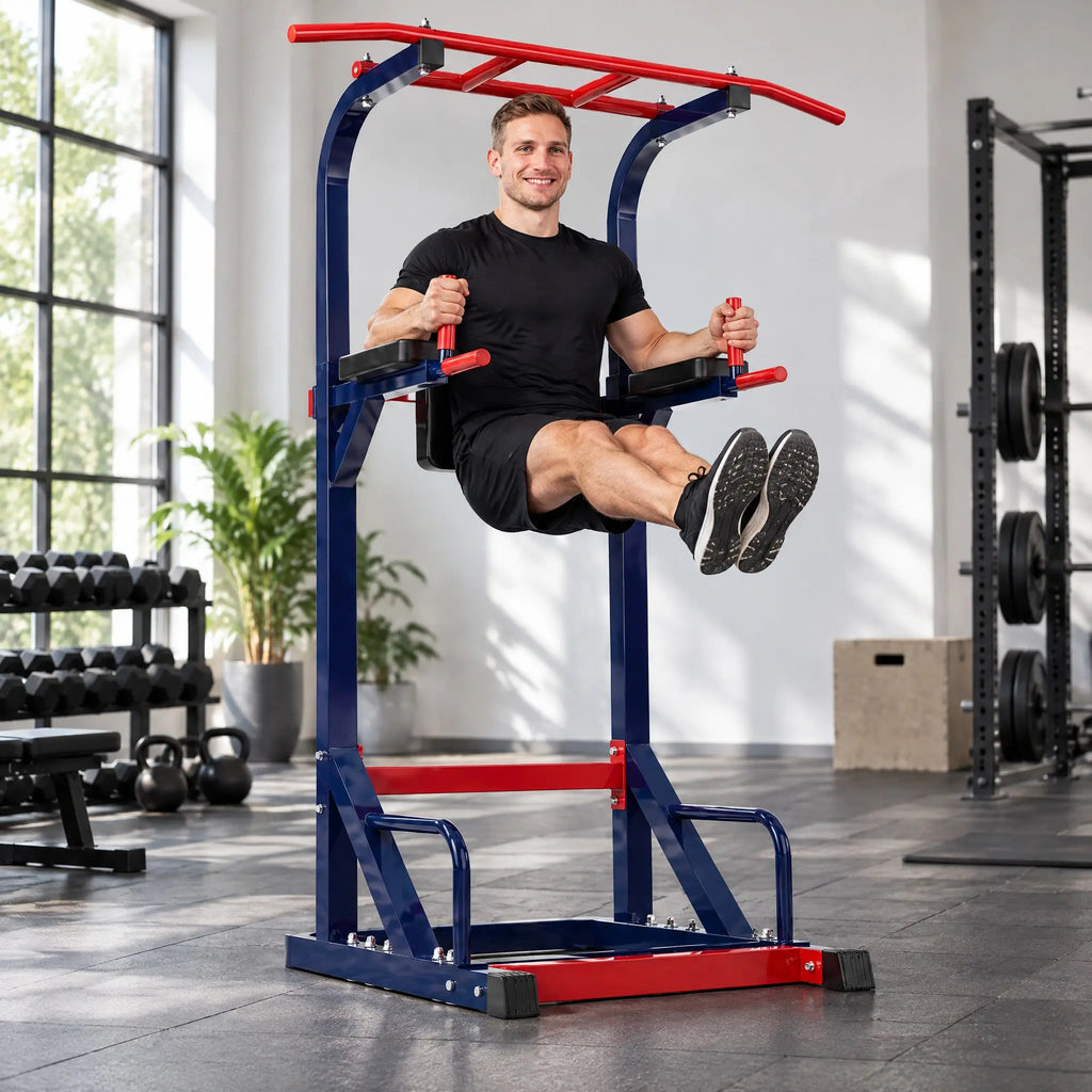 Power Tower with Multi-Grip Pull-Up Bar and Padded Dip Arms
