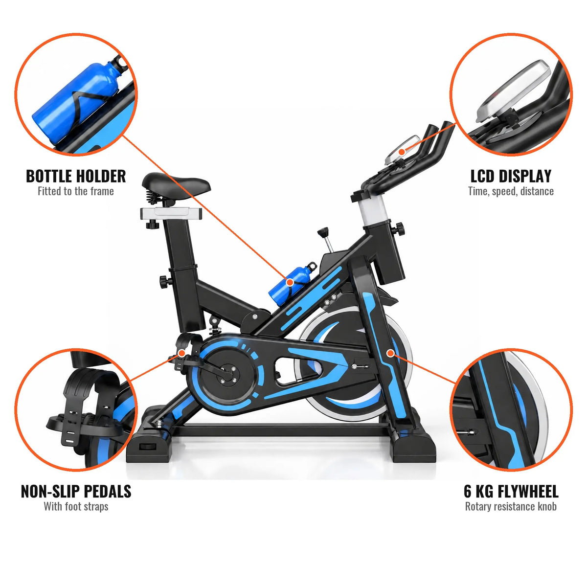 Spin Bike with 6 kg Flywheel, Bottle Holder and LCD Display