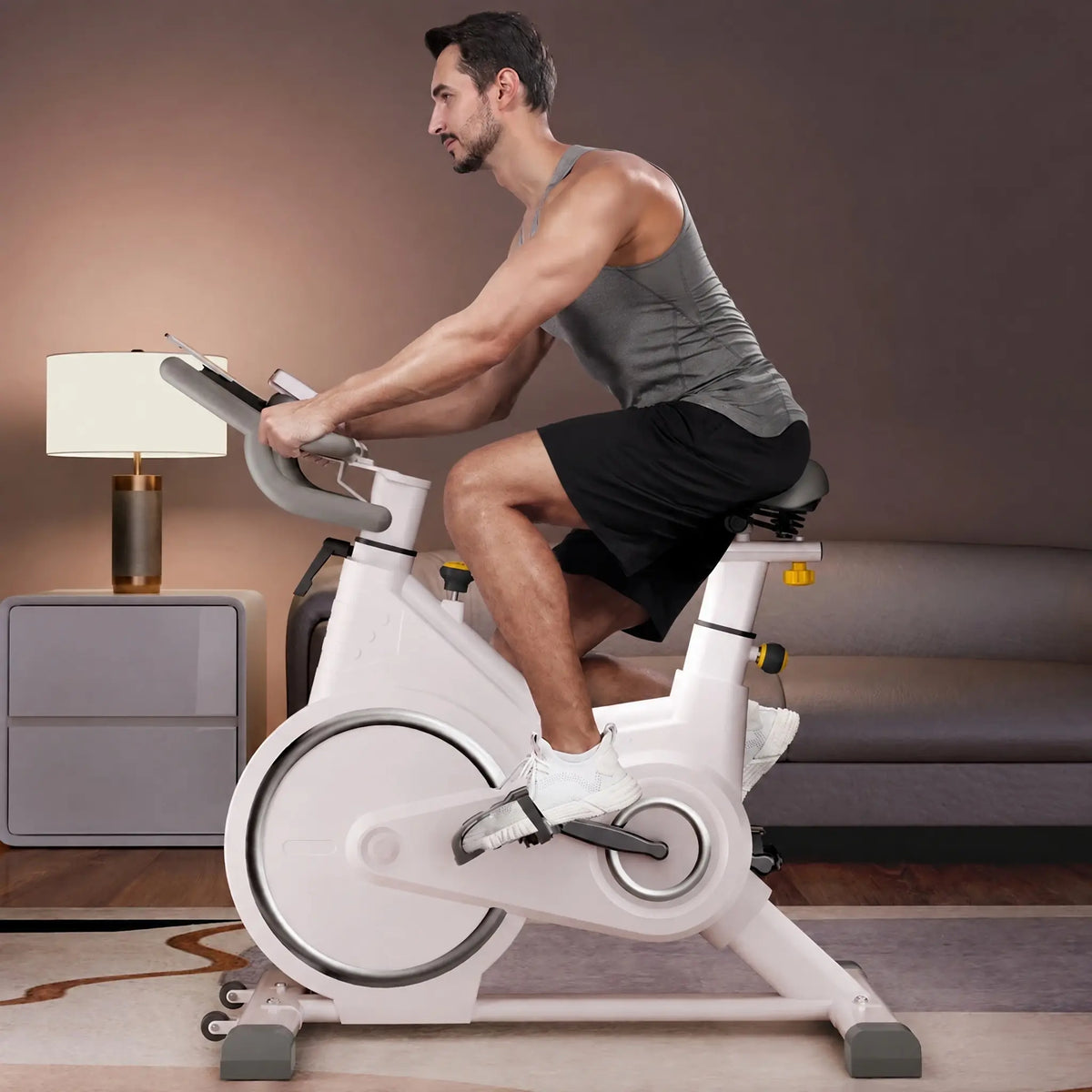White Magnetic Spin Bike with 8 kg Flywheel, Tablet Holder and 150 kg Capacity