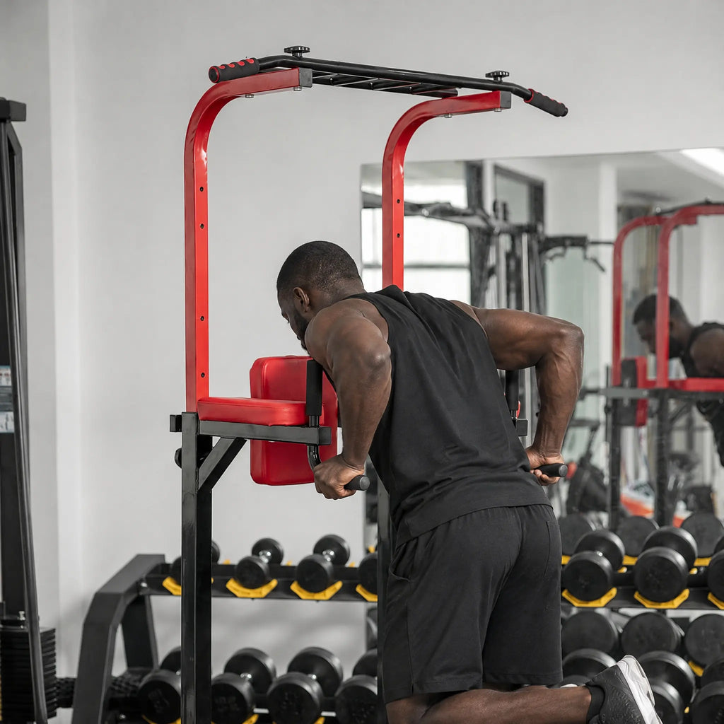 Adjustable Power Tower with Knee Raise Backrest, Dip Handles and Push-Up Base