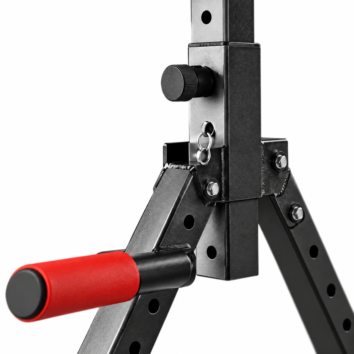 Foldable A-Frame Power Tower with Pull-Up Bar, Dip Handles and Red Foam Grips