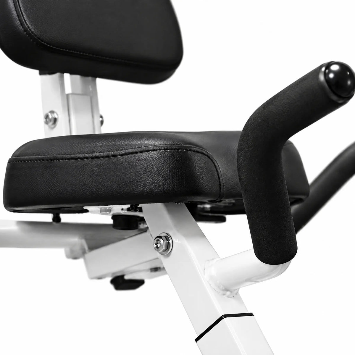 Foldable White Magnetic Exercise Bike with Backrest and Heart Rate Handgrips