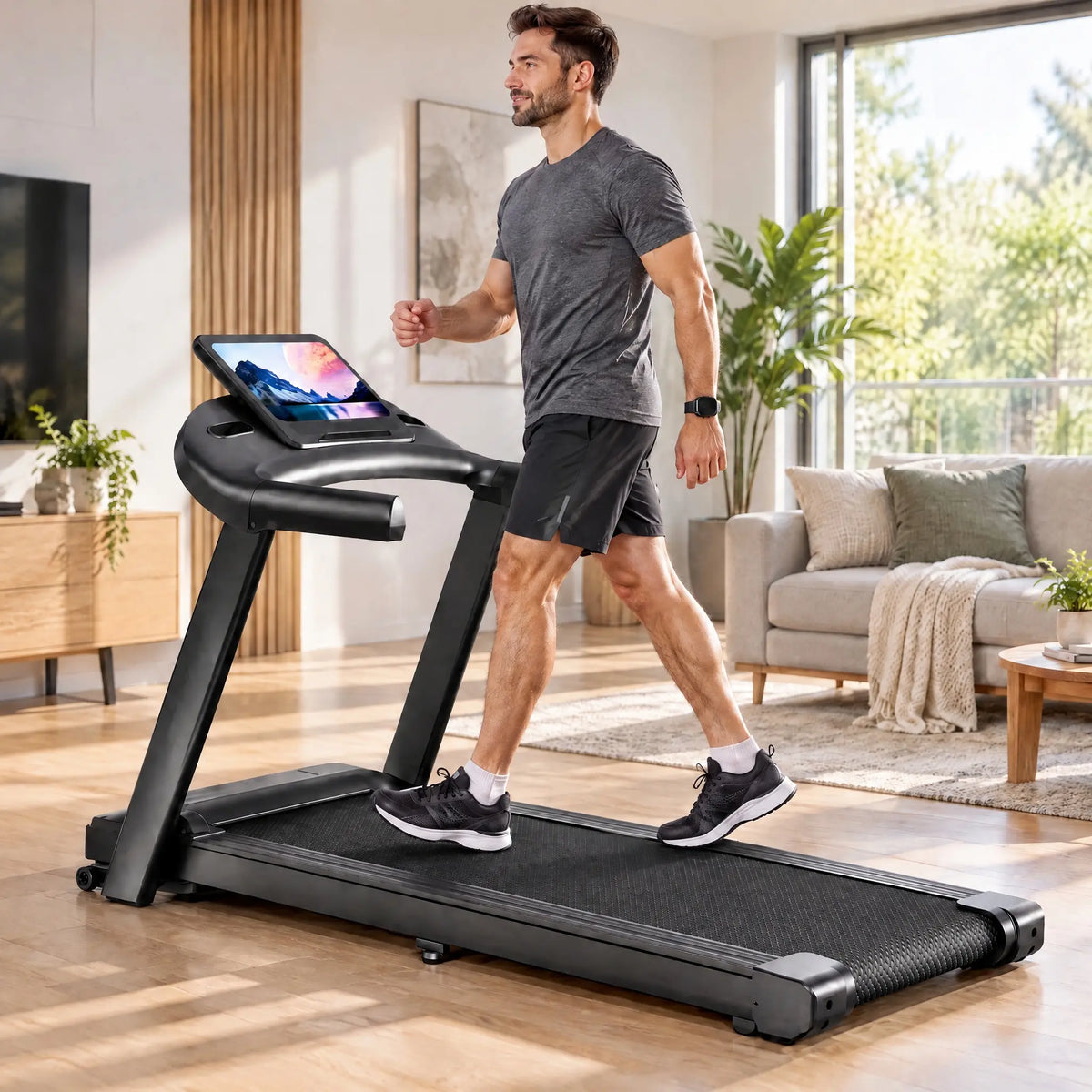 Folding Home Treadmill with Large Display, Handrails and 2.0 HP Motor