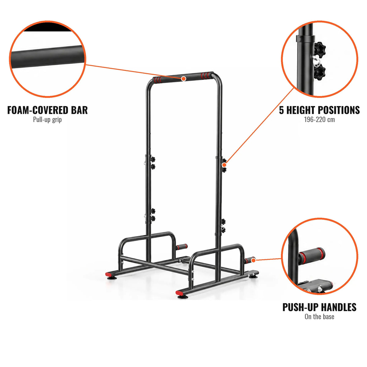 Free-Standing Pull-Up Frame with Height-Adjustable Bar and Push-Up Handles