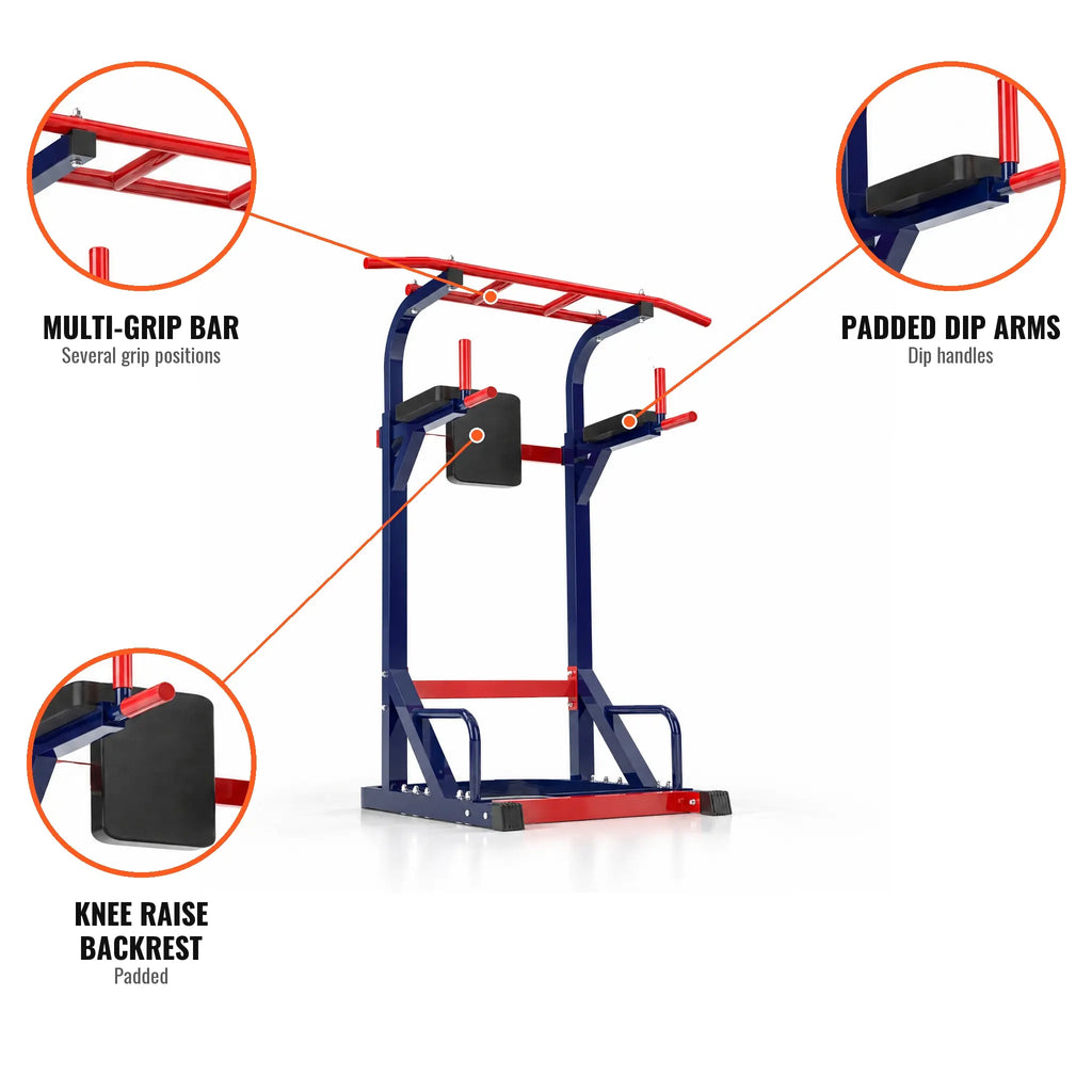 Power Tower with Multi-Grip Pull-Up Bar and Padded Dip Arms