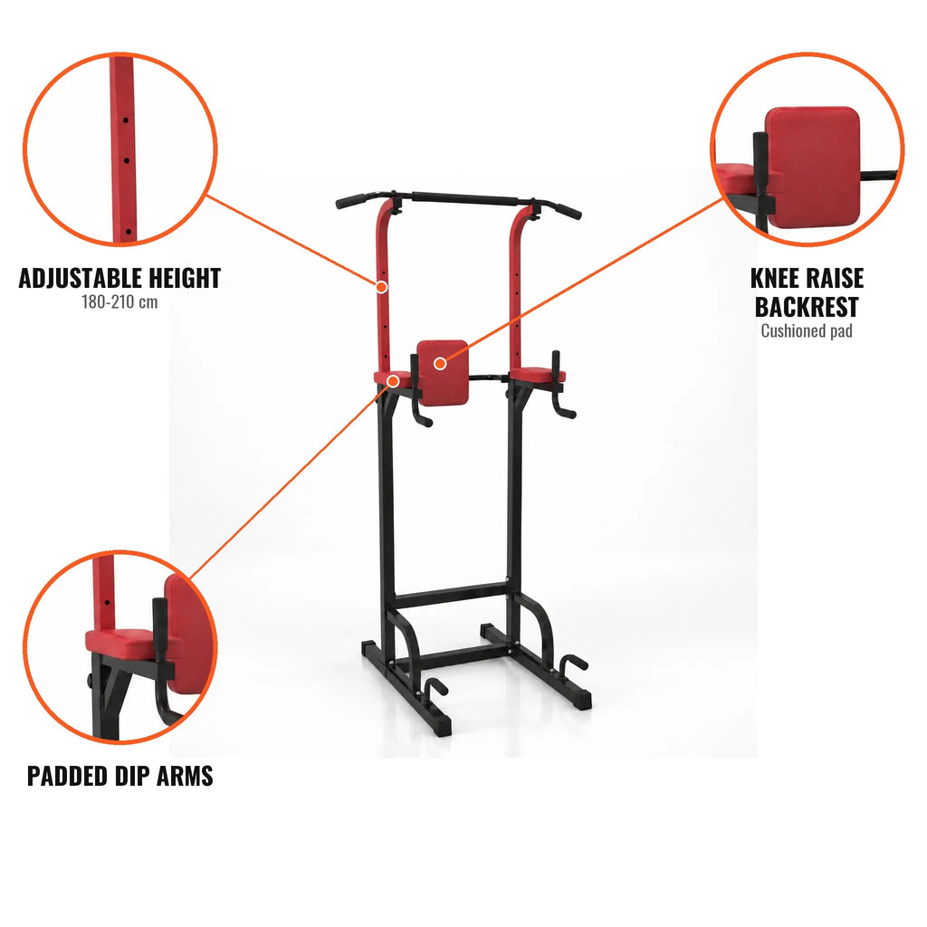 Steel Power Tower with Pull-Up Bar, Padded Dip Arms and Knee Raise Backrest