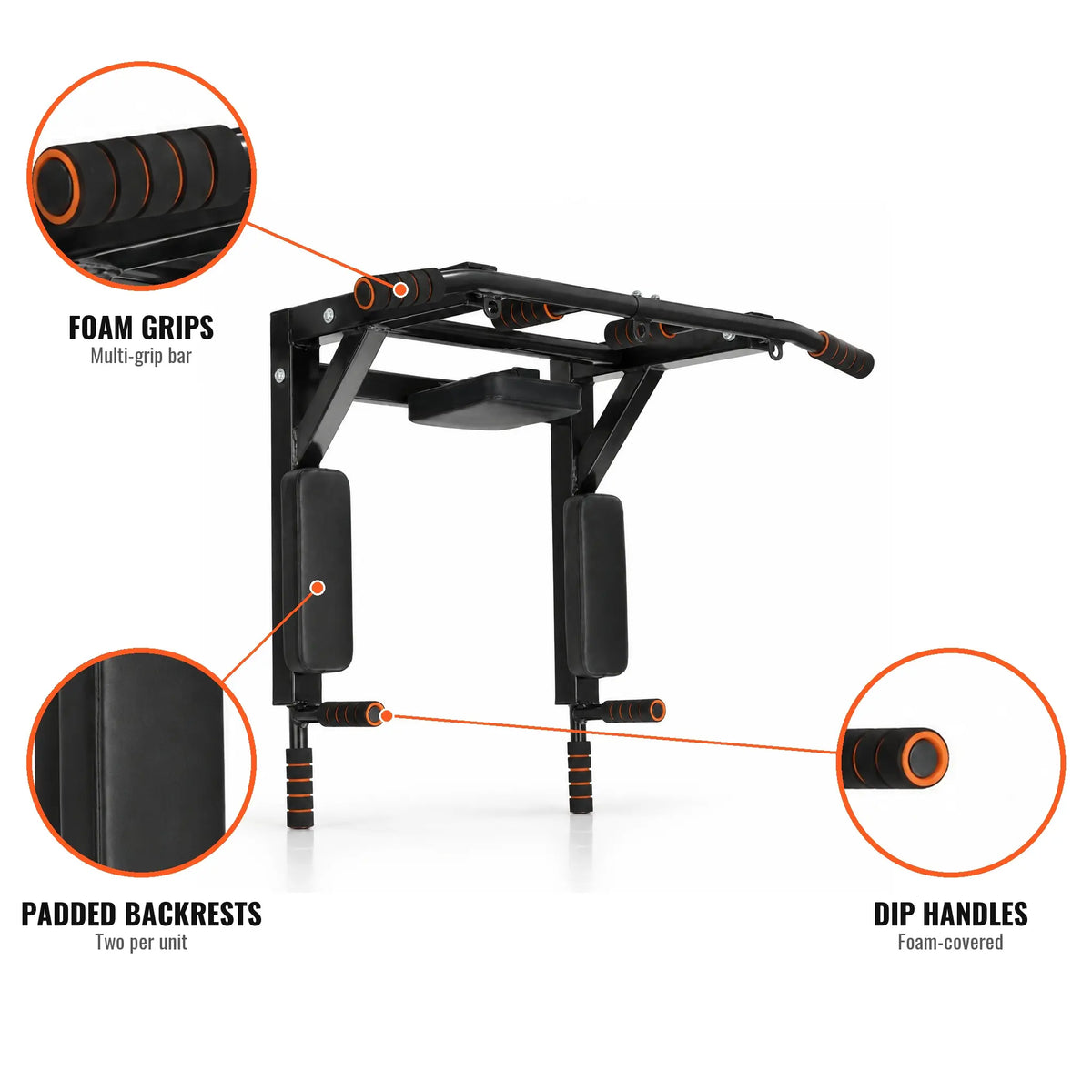 Wall-Mounted Pull-Up and Dip Station with Padded Backrests