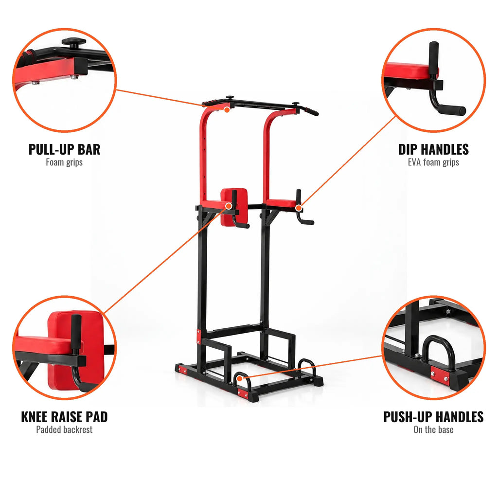 Adjustable Power Tower with Knee Raise Backrest, Dip Handles and Push-Up Base