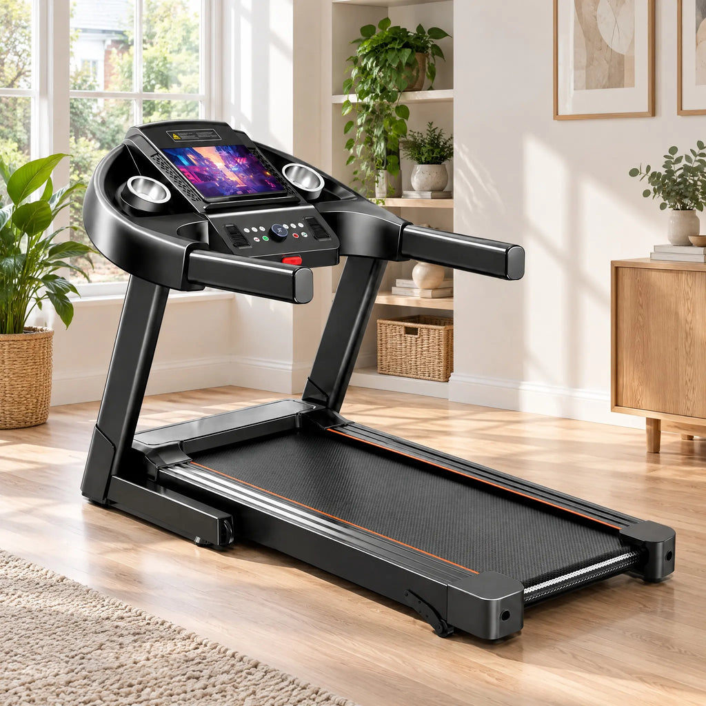 Foldable Electric Treadmill with Large Display, Incline and Cup Holders