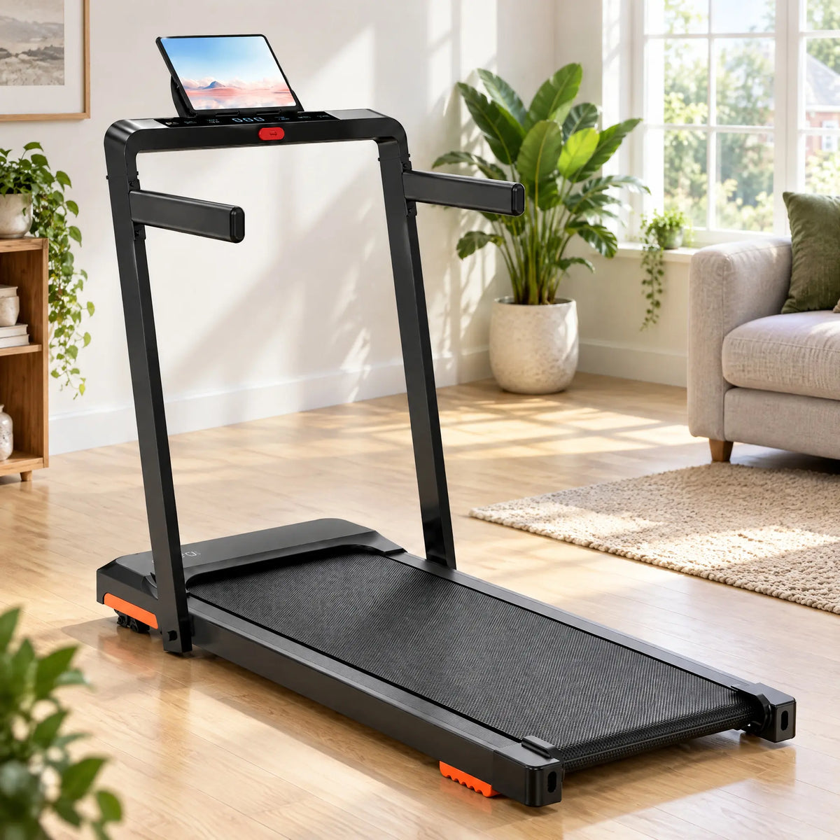 Foldable Home Treadmill with Handrails, Touch LED Display and Tablet Holder