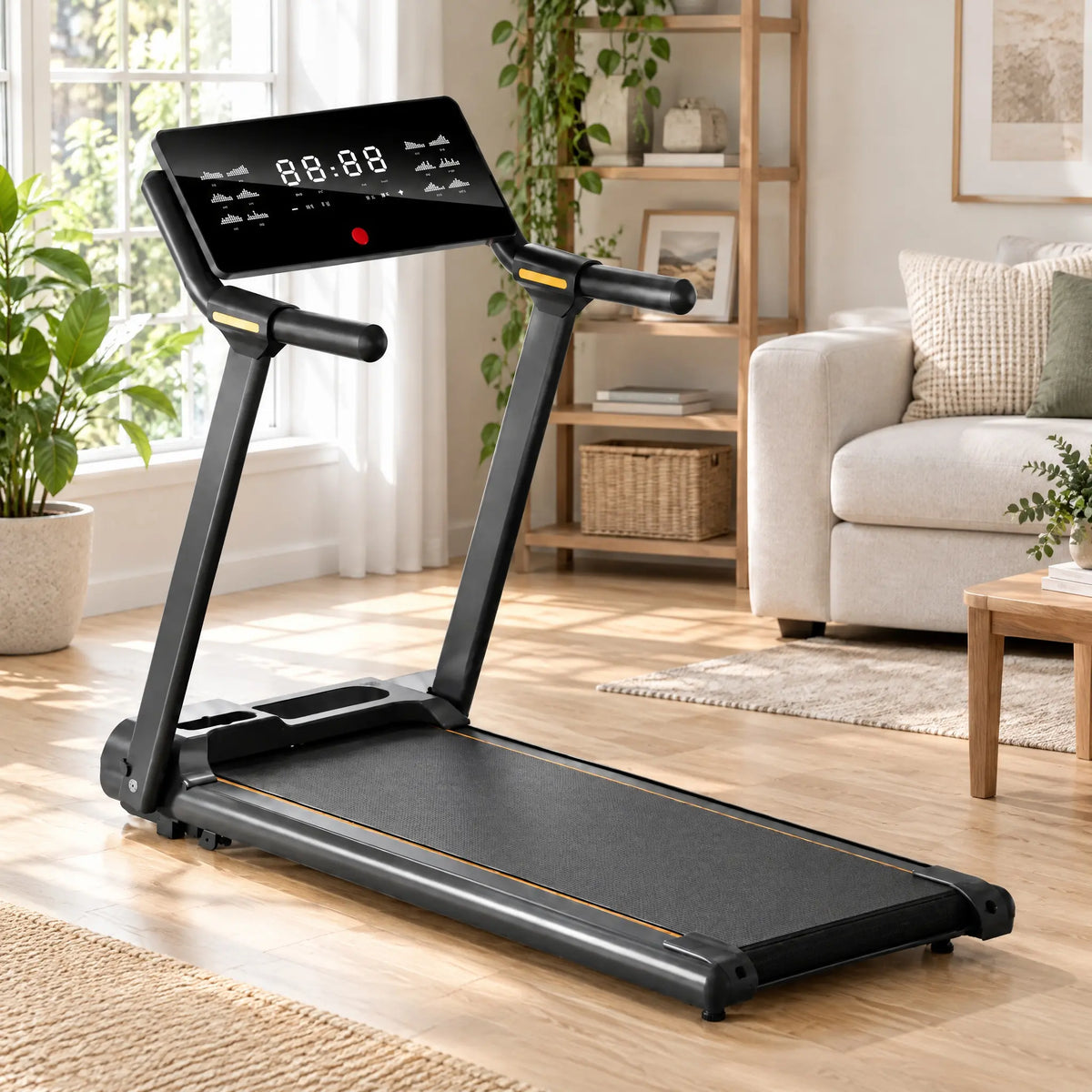 Foldable Home Treadmill with LED Console and Handrails