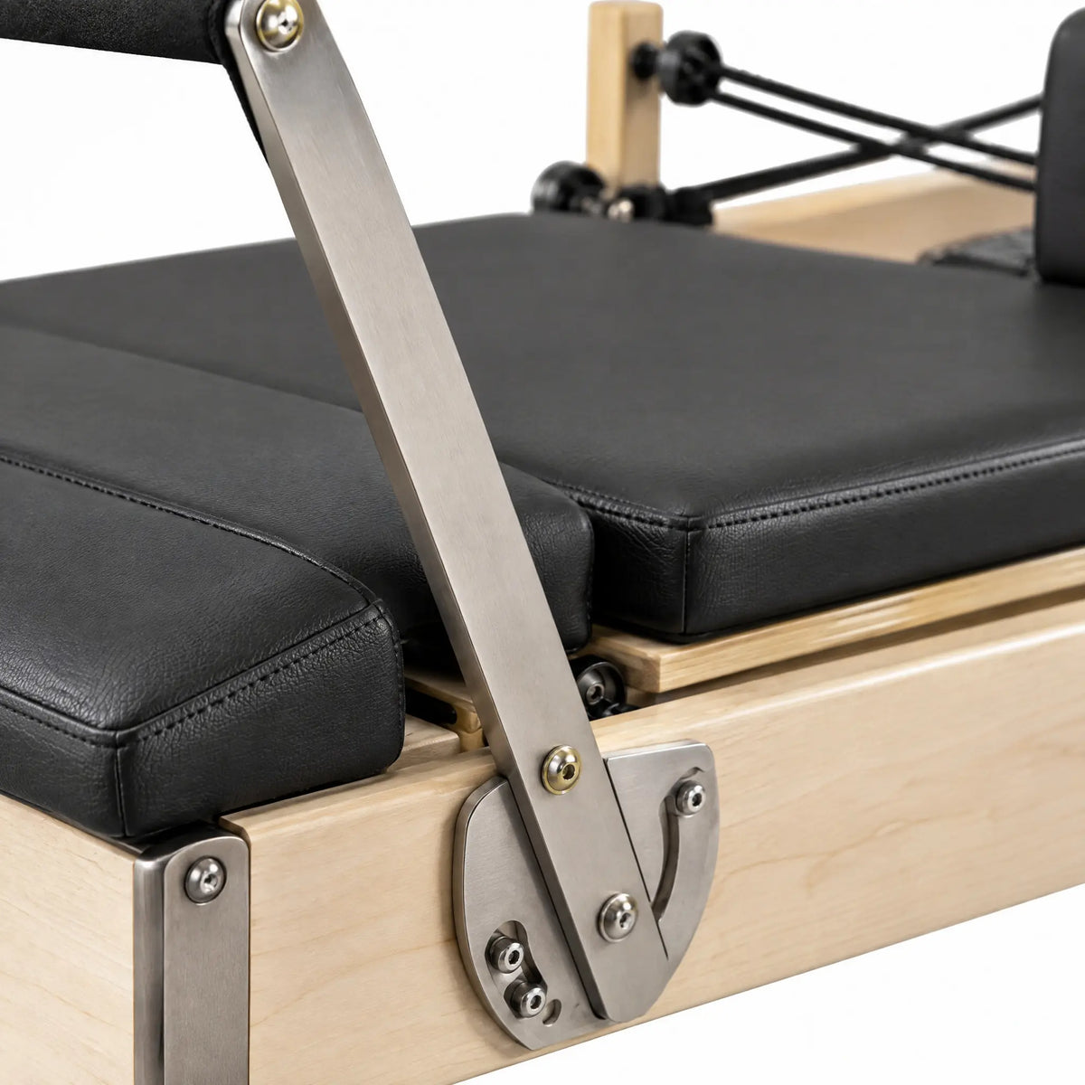 Foldable Maple Wood Pilates Reformer with Steel Backrest Frame, Black