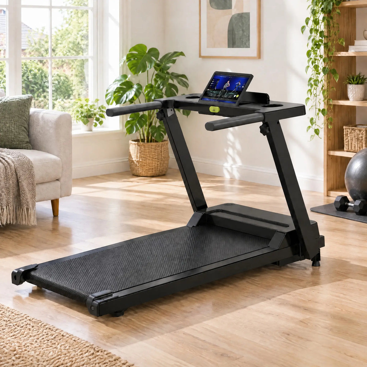 Folding Motorised Treadmill with 12 Programmes, Cup Holders and Tablet Tray