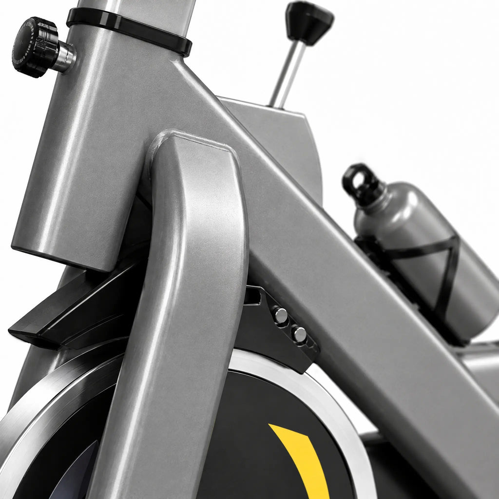 Grey Spin Bike with Yellow Accents, 6 kg Flywheel and LCD Display