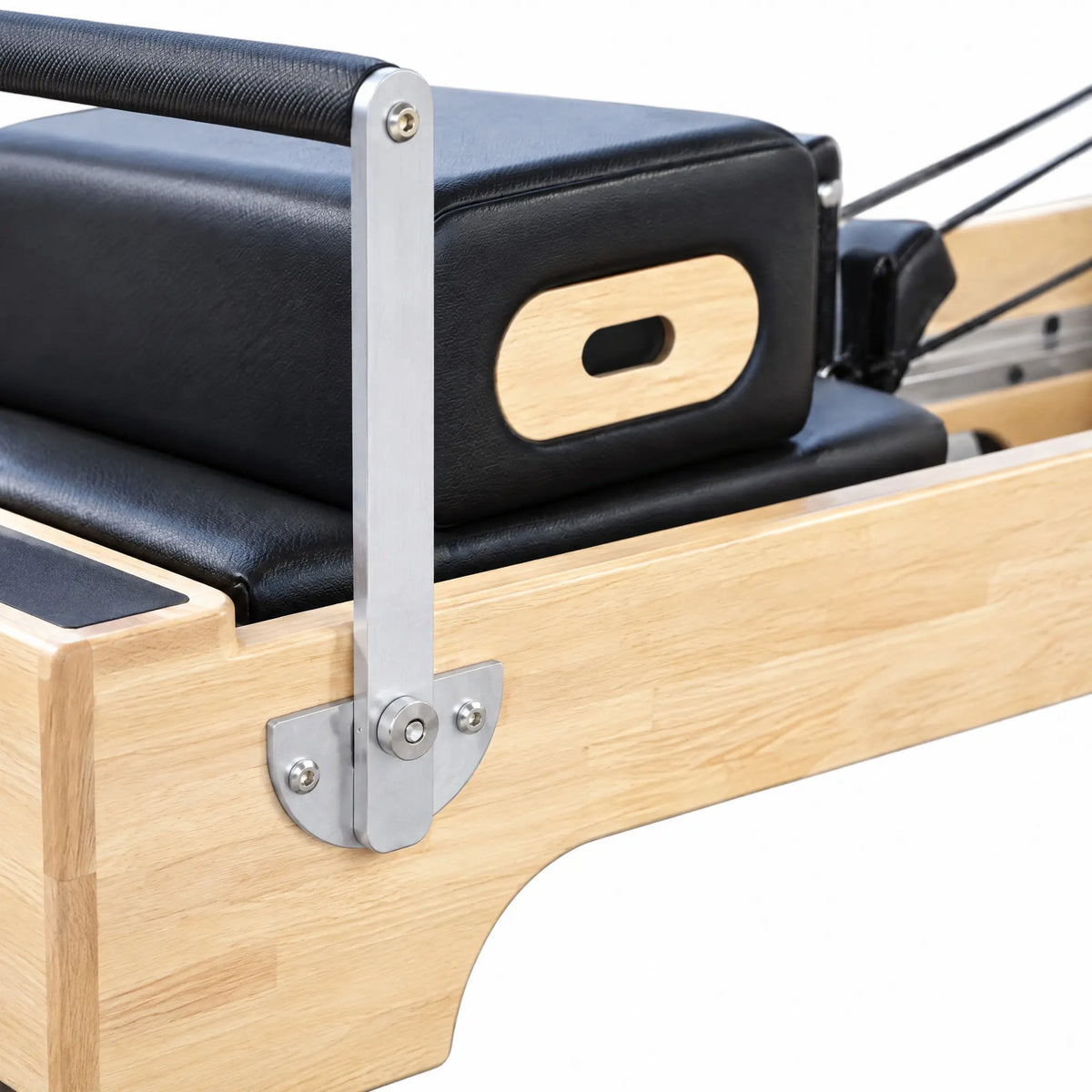 Oak Wood Pilates Reformer with Cut-Out Base and Padded Box