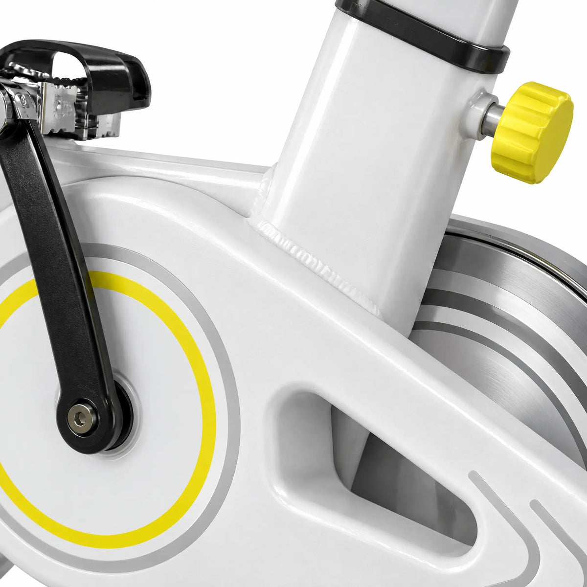 White Spin Bike with Yellow Accents, 6 kg Flywheel and LCD Display
