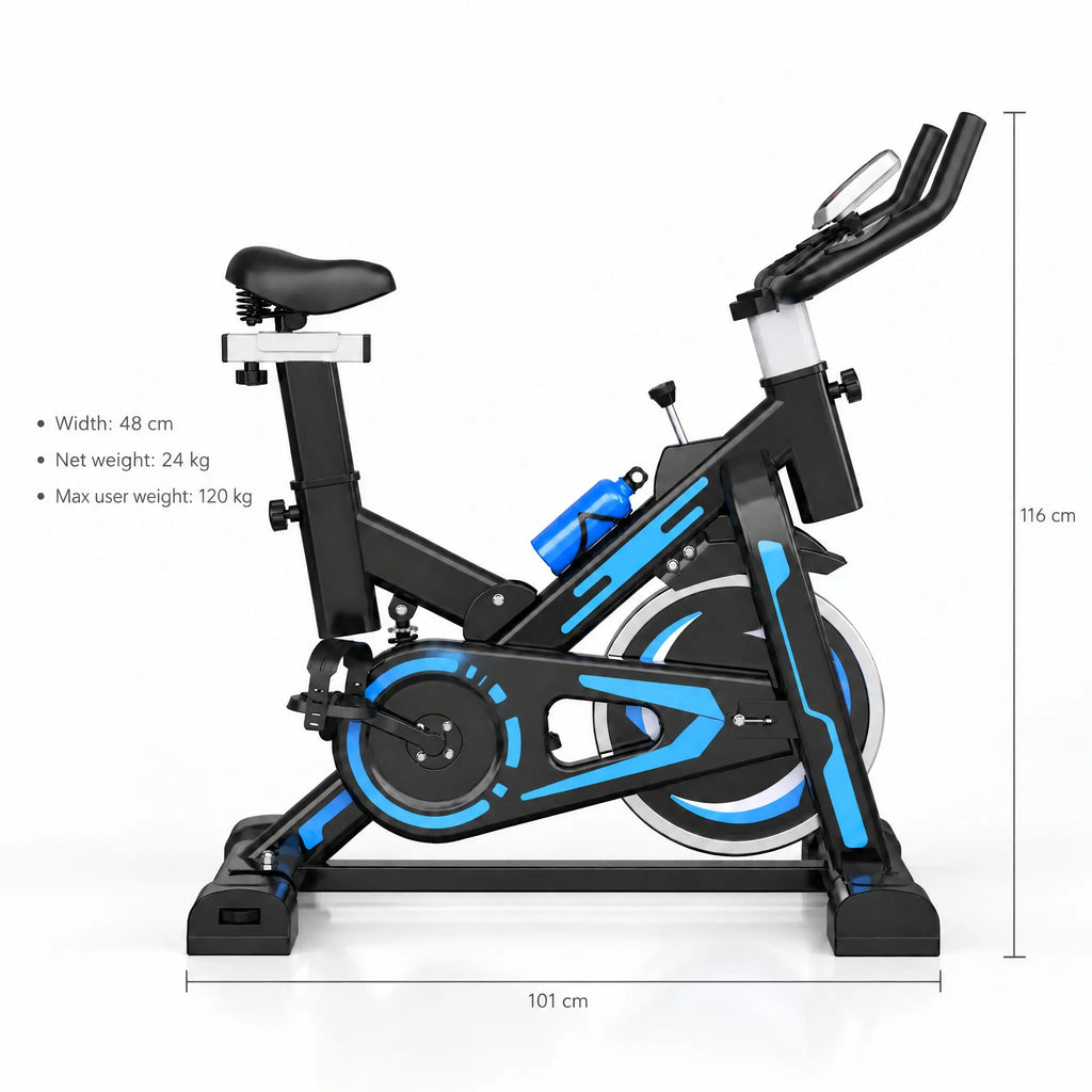 Black and Blue Spin Bike with 6 kg Flywheel, Bottle Holder and LCD Display