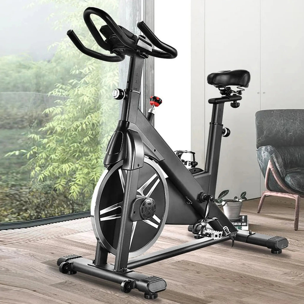 Black Magnetic Spin Bike with 6 kg Flywheel, Belt Drive and Resistance Knob