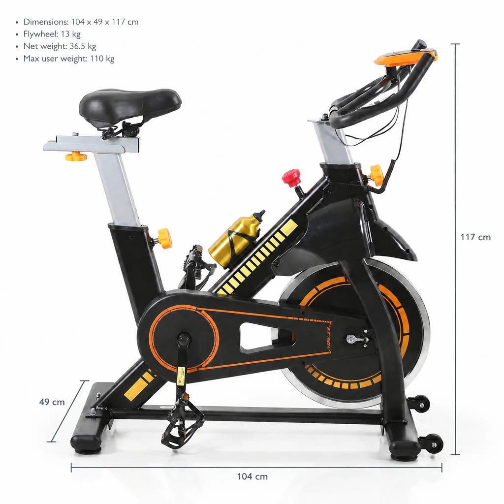 Black Spin Bike with 13 kg Flywheel, Magnetic Resistance and Bottle Holders