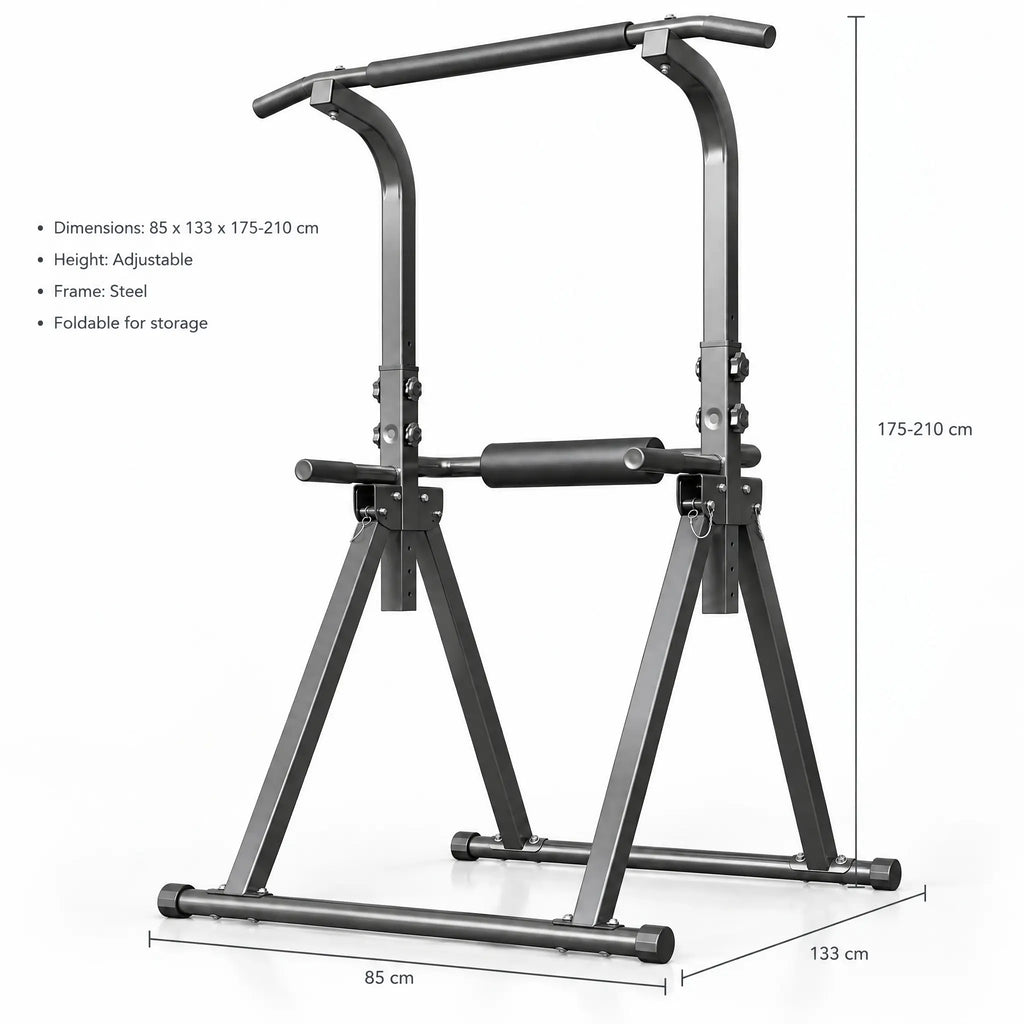 Foldable Free-Standing Pull-Up Station with Adjustable Height and Optional Armrests