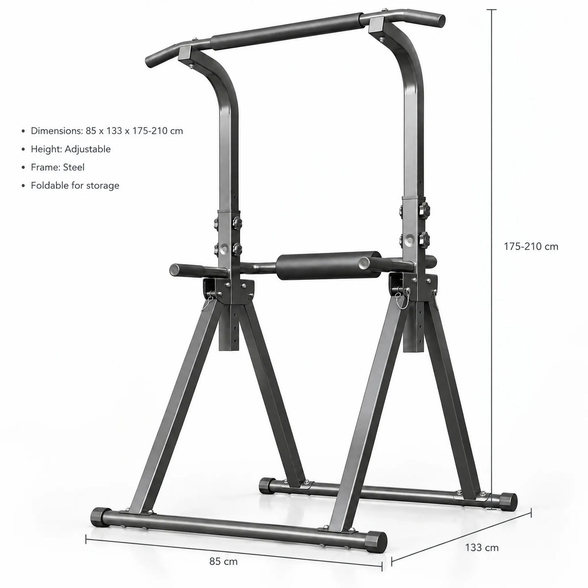 Foldable Free-Standing Pull-Up Station with Adjustable Height and Optional Armrests