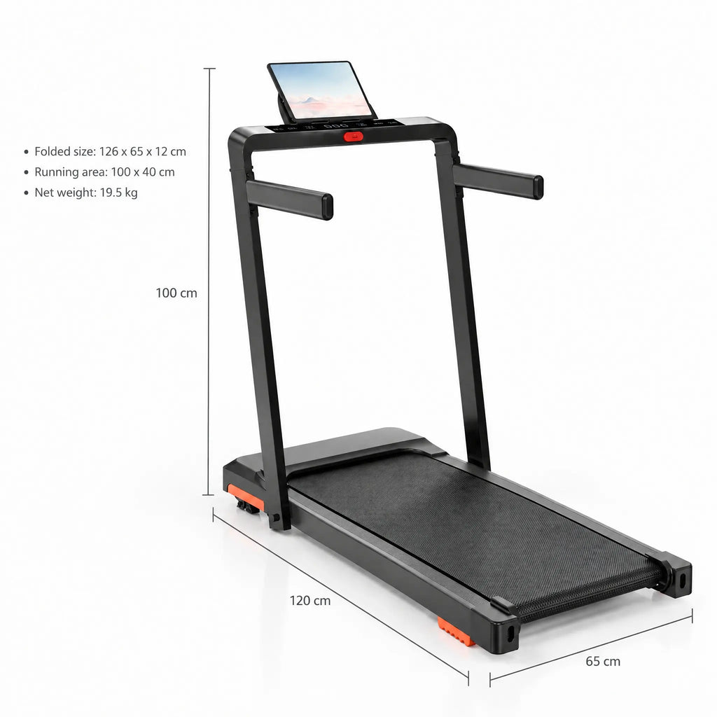Foldable Home Treadmill with Handrails, Touch LED Display and Tablet Holder