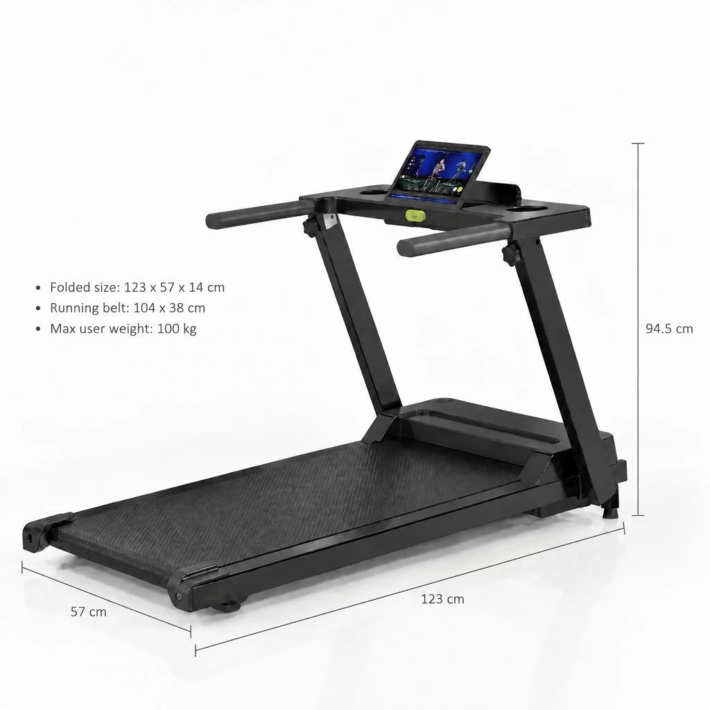 Folding Motorised Treadmill with 12 Programmes, Cup Holders and Tablet Tray